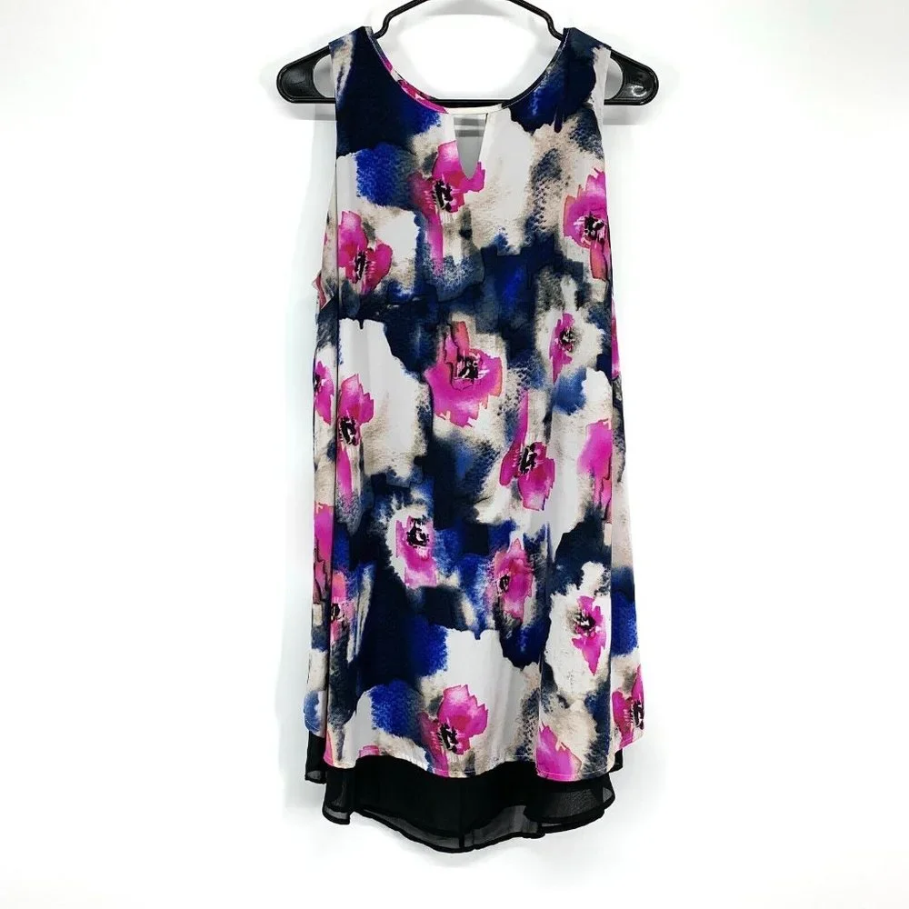 ASTR Dress Black Watercolor Floral Print Mini Shift Sleeveless - Picture 1 of 10